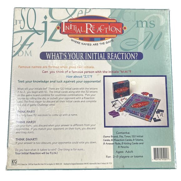 Initial Reaction Where Names Are The Game Adult Board Game New Sealed - Picture 2 of 3